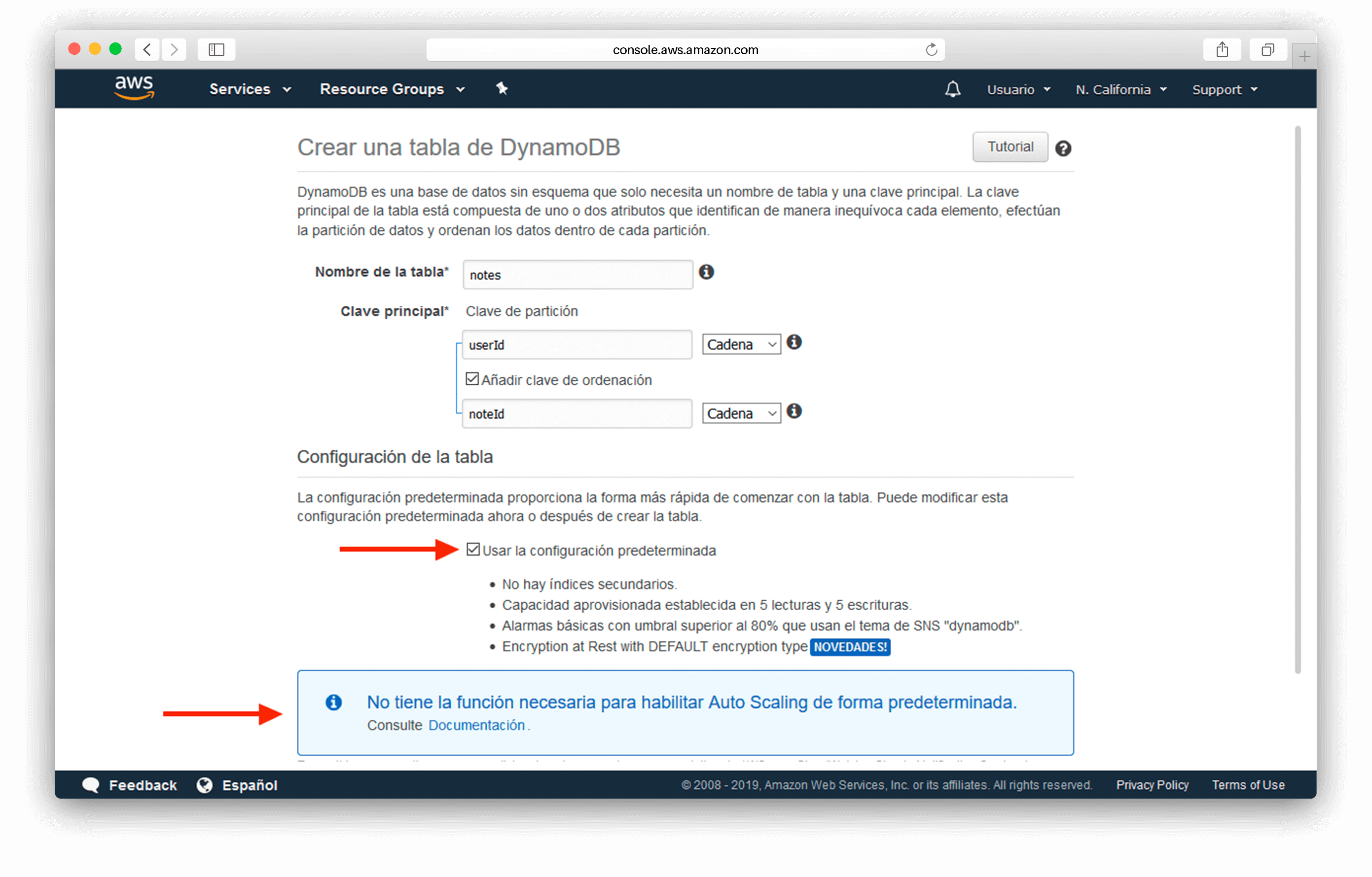 Auto Scaling IAM Role Warning screenshot