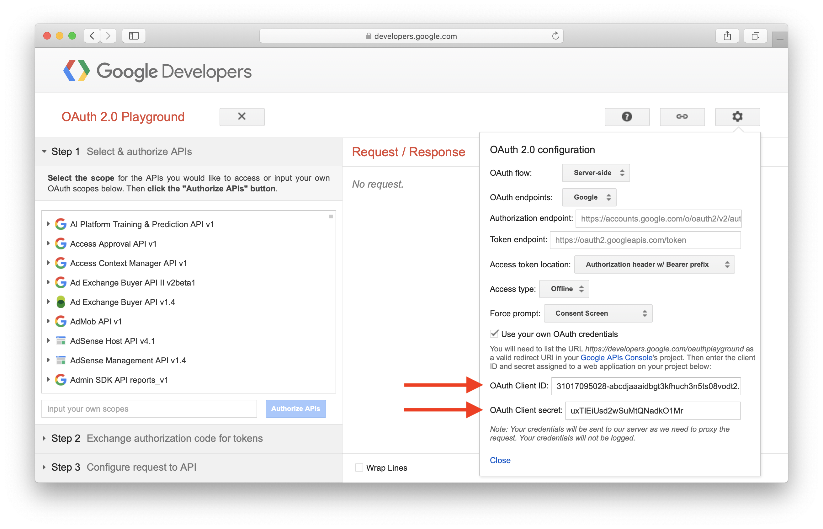 Set Google OAuth Playground Setting