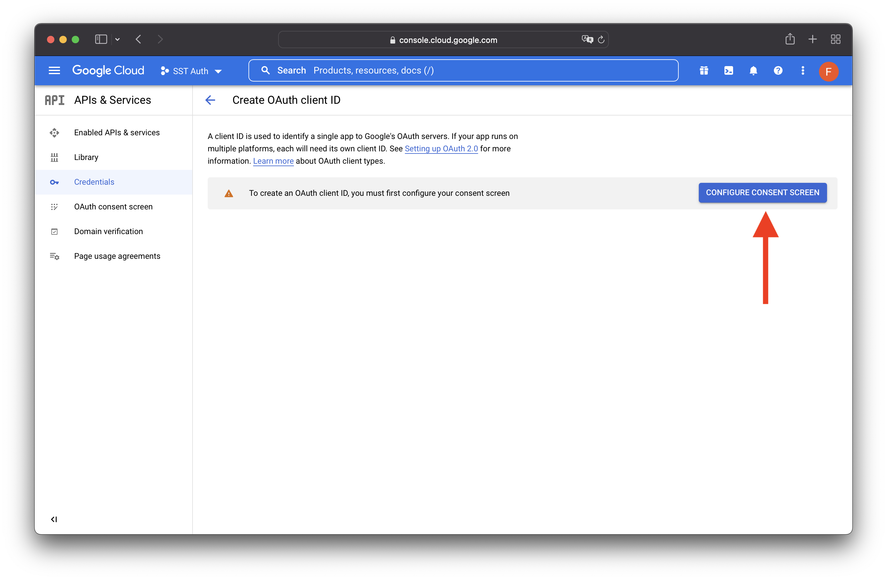 GCP Console Configure Consent Screen