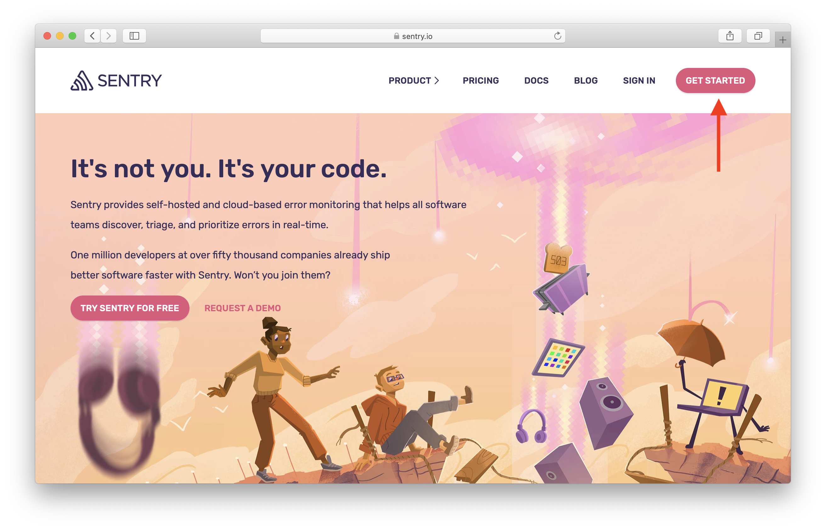 Sentry landing page