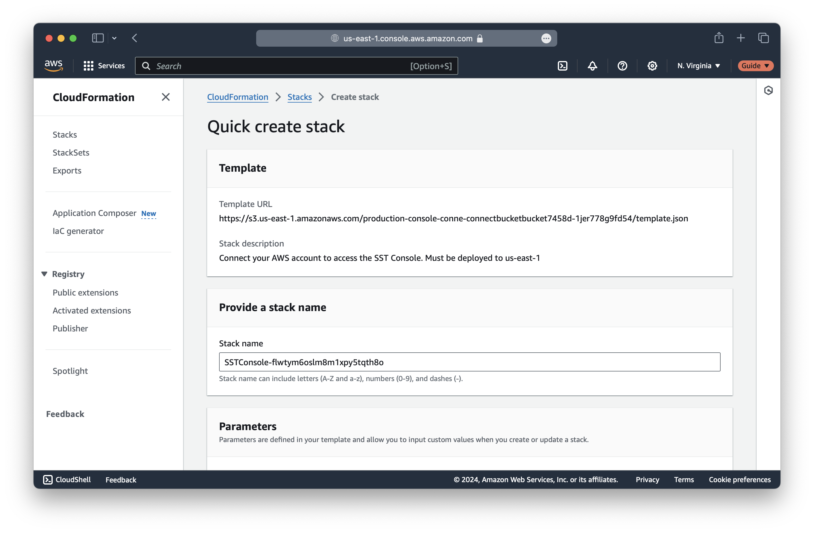 AWS create CloudFormation stack