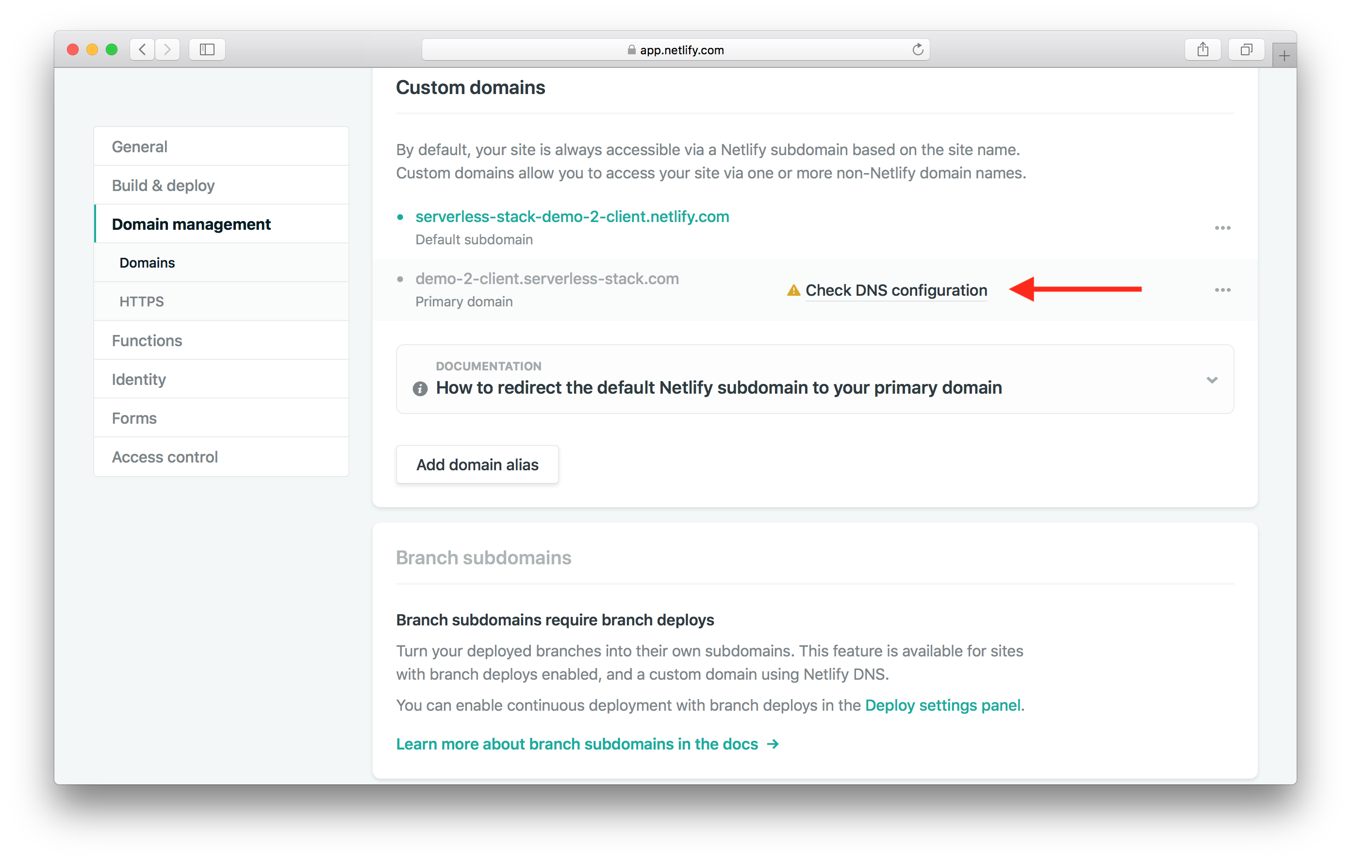 Hit check DNS configuration screenshot