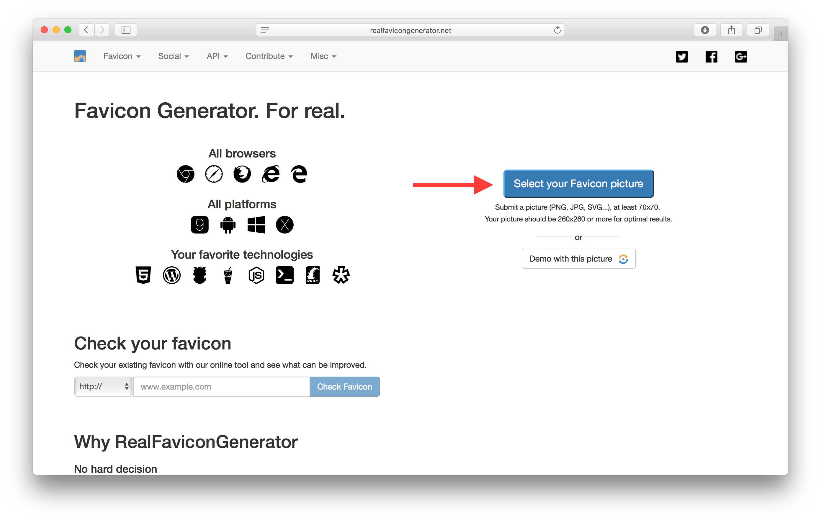 Realfavicongenerator.net 화면