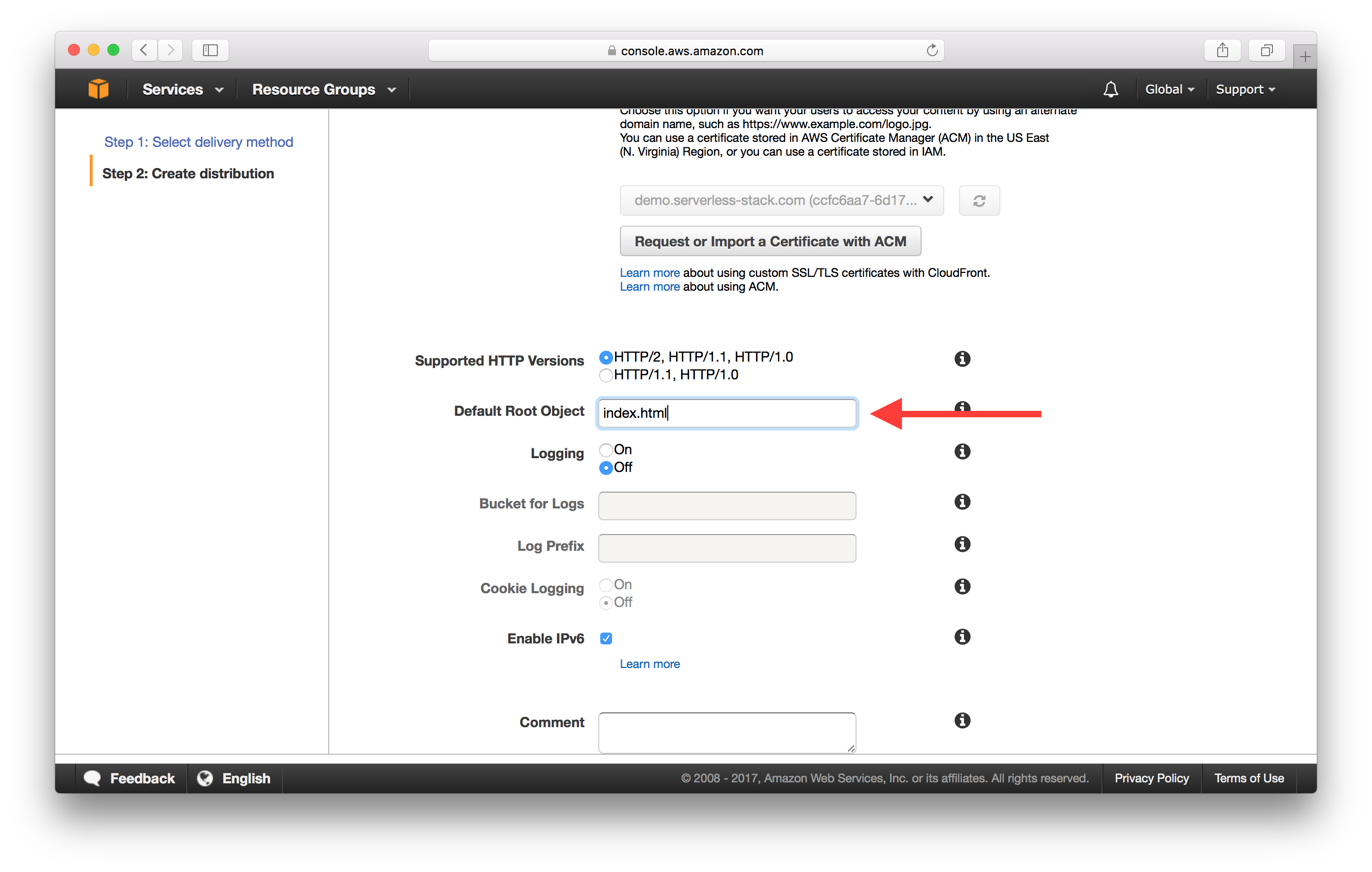 Set default root object screenshot